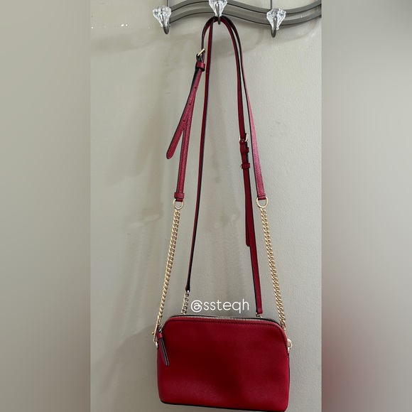 DKNY Red Leather Crossbody Bag with Silver Chain strap INCLUDES Gold Chain Strap - Picture 3 of 10